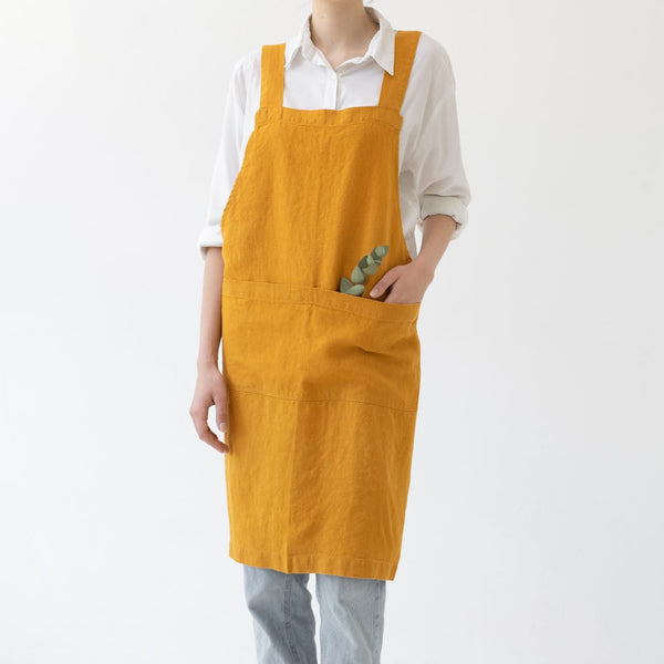Linen Tales Mustard Linen Crossback Apron