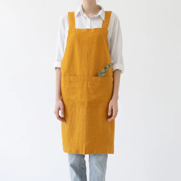 linen tales Mustard Linen Crossback Apron