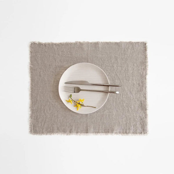 linen tales Natural Linen Placemat with Fringes