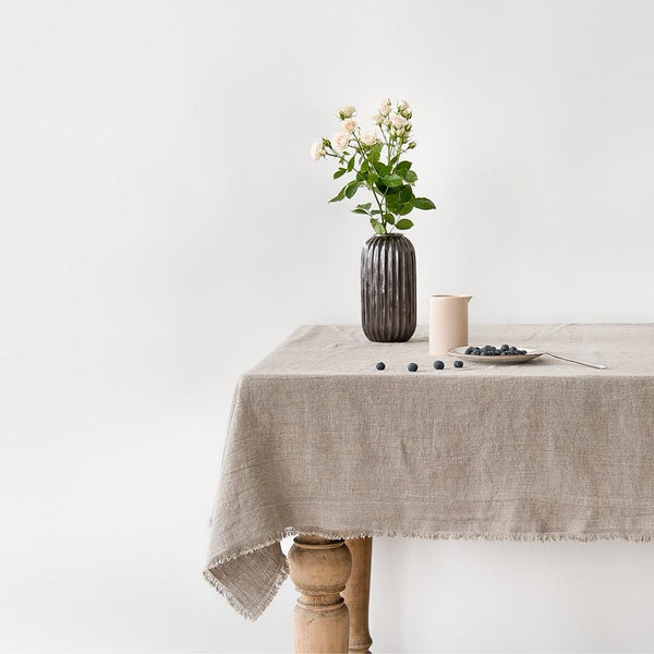 linen tales Natural Linen Tablecloth with Fringes