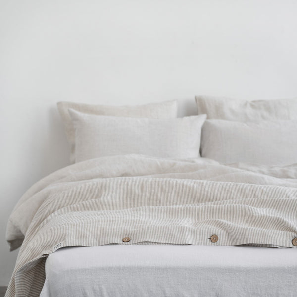 Linen Tales Natural Stripes Linen Duvet Cover Set