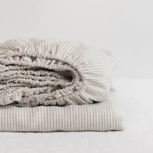 linen tales Natural Stripes Linen Fitted Sheet