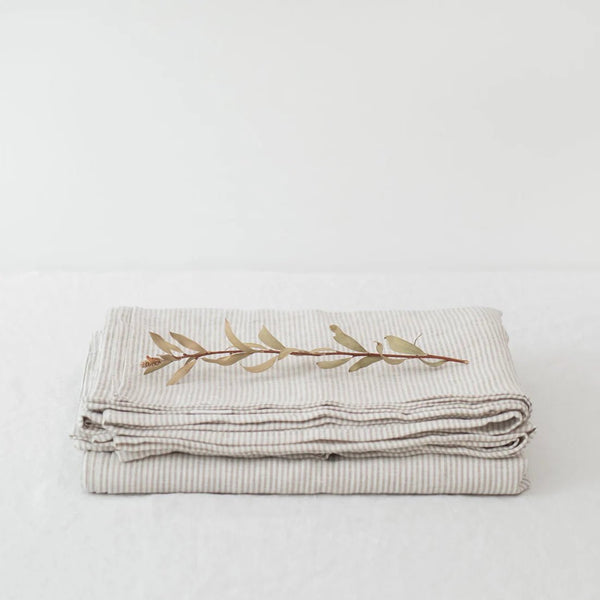 linen tales Natural Stripes Linen Flat Sheet
