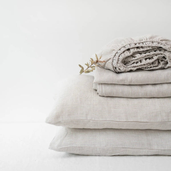 linen tales Natural Stripes Linen Sheet Set