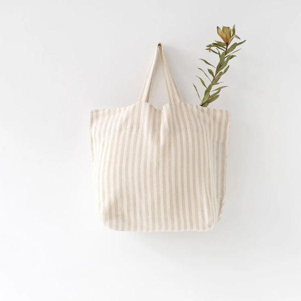 linen tales Natural White Stripes Linen Big Bag