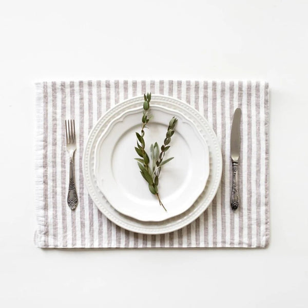 linen tales Natural White Stripes Linen Placemat