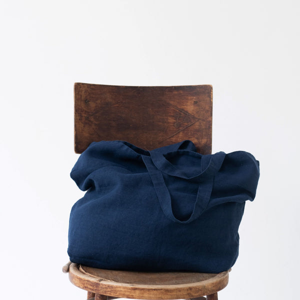 Linen Tales Navy Linen Big Bag