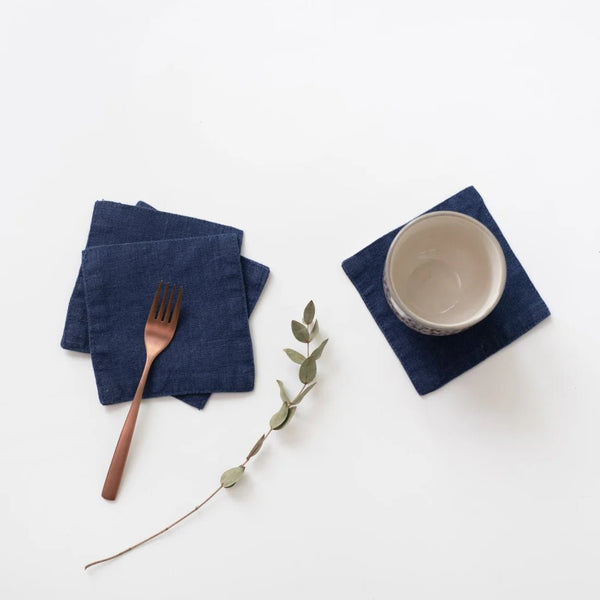 linen tales Navy Linen Coasters Set of 4