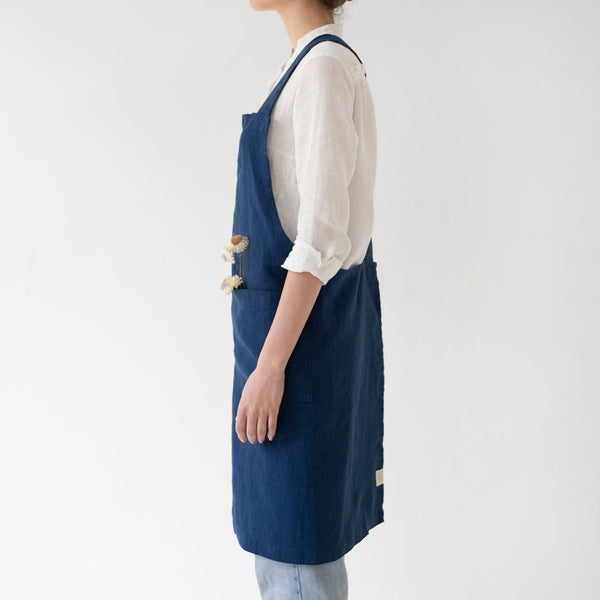 Linen Tales Navy Linen Crossback Apron
