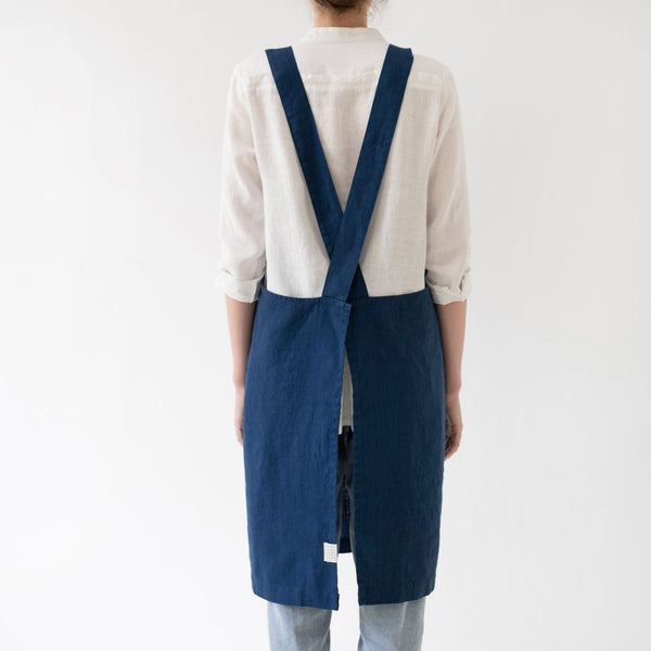 Linen Tales Navy Linen Crossback Apron