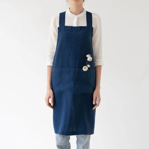 Linen Tales Navy Linen Crossback Apron