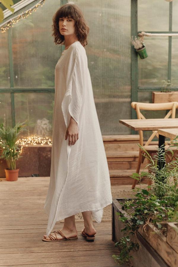 Linen Tales Optical White Linen Beach Dress