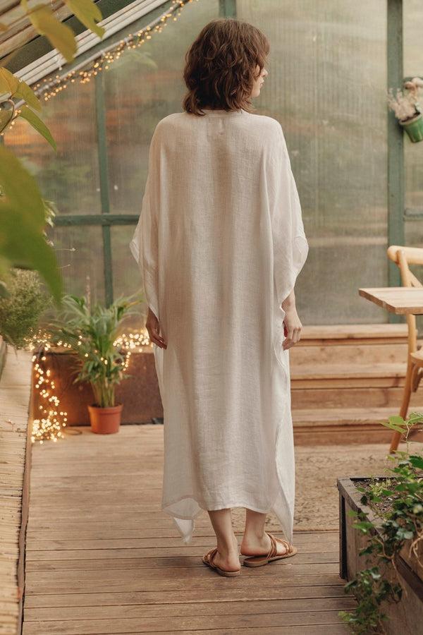 Linen Tales Optical White Linen Beach Dress