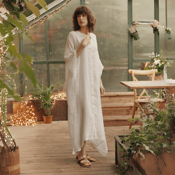 linen tales Optical White Linen Beach Dress
