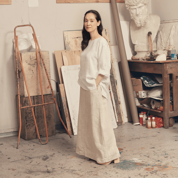 Linen Tales Optical White Linen Bilberry Top