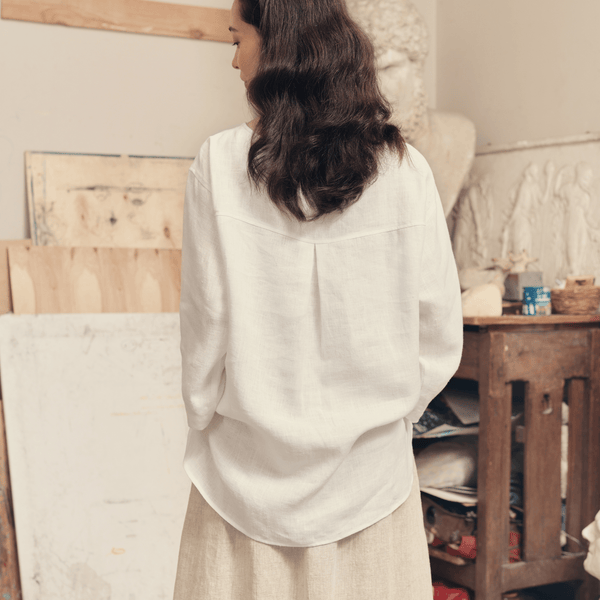 Linen Tales Optical White Linen Bilberry Top