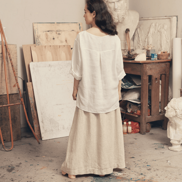 Linen Tales Optical White Linen Bilberry Top