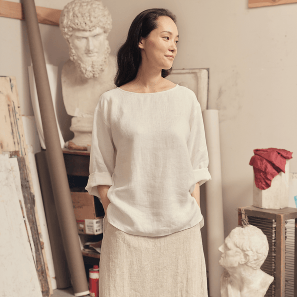 linen tales Optical White Linen Bilberry Top