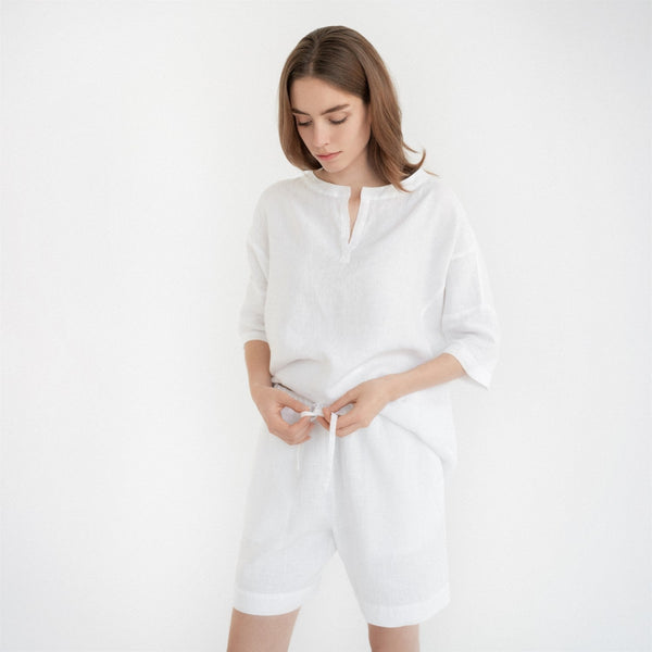 Linen Tales Optical White Linen Clover Pyjama Set