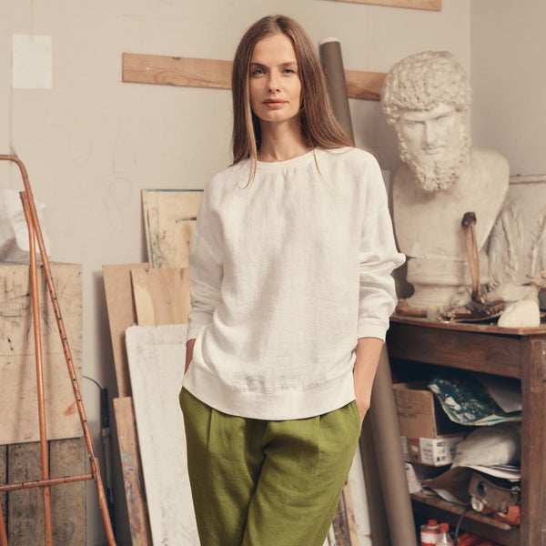 Linen Tales Optical White Linen Dahlia Jumper