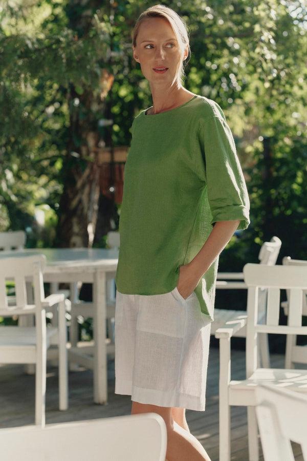 Linen Tales Optical White Linen Etude Shorts