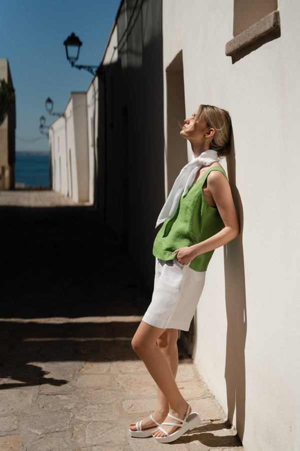 Linen Tales Optical White Linen Etude Shorts