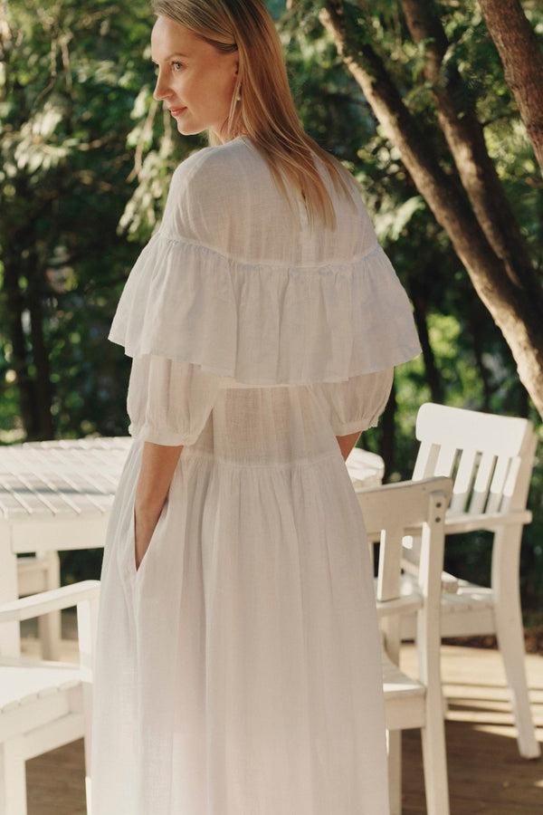 Linen Tales Optical White Linen Fantasia Dress