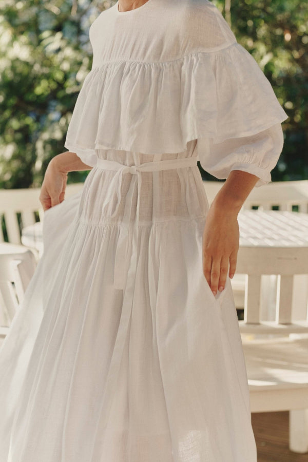 Linen Tales Optical White Linen Fantasia Dress