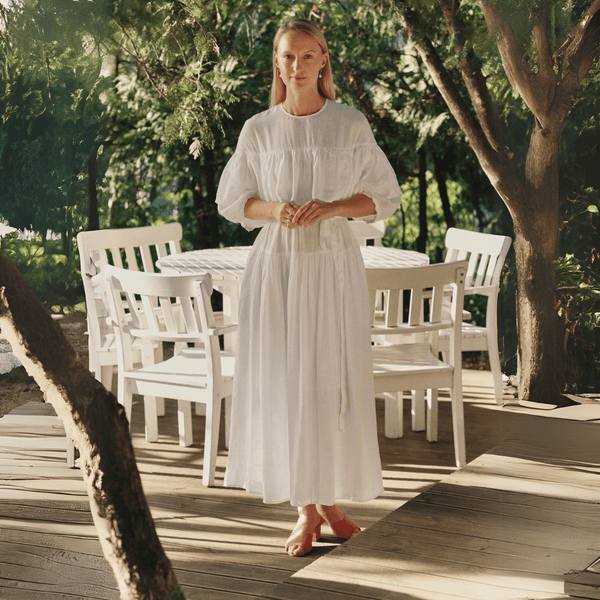 linen tales Optical White Linen Fantasia Dress