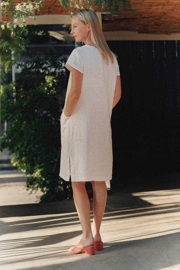 Linen Tales Optical White Linen Goldenrod Dress