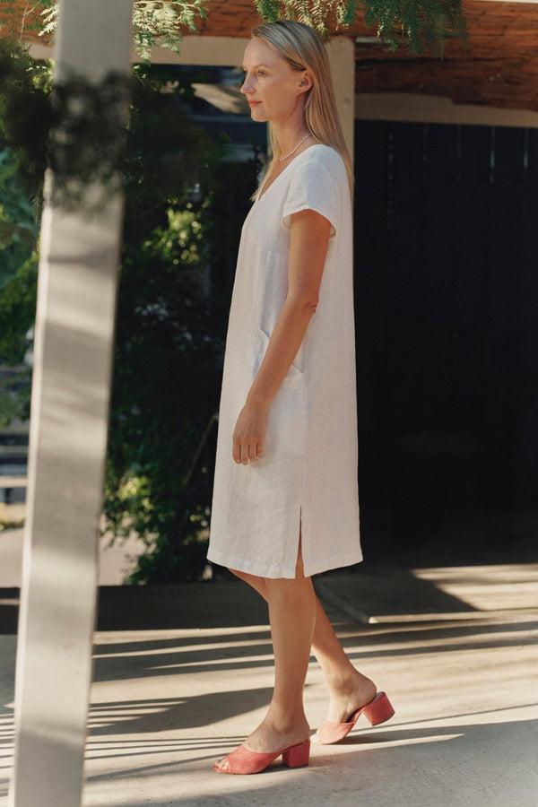 Linen Tales Optical White Linen Goldenrod Dress