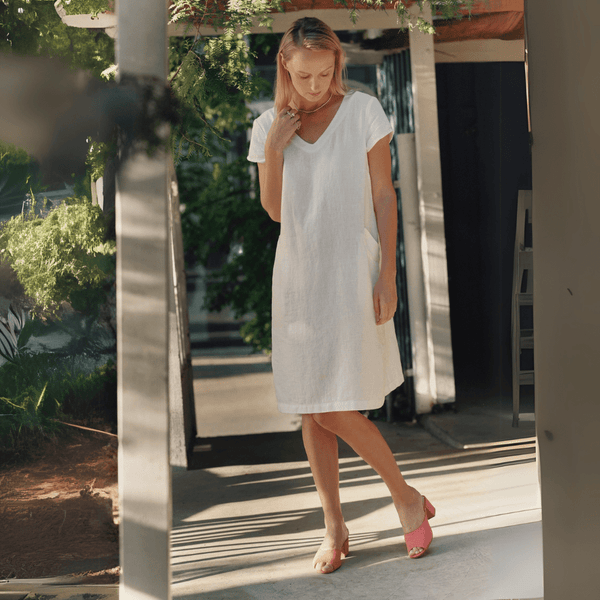 Linen Tales Optical White Linen Goldenrod Dress
