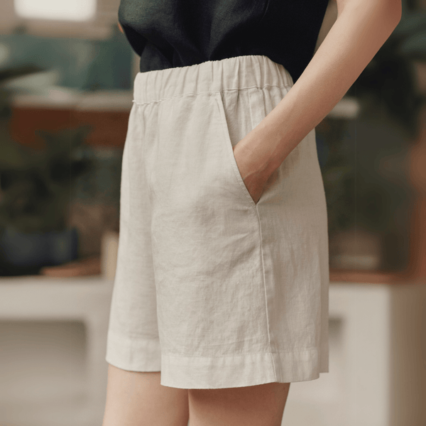 Linen Tales Optical White Linen Hip-Hop Shorts