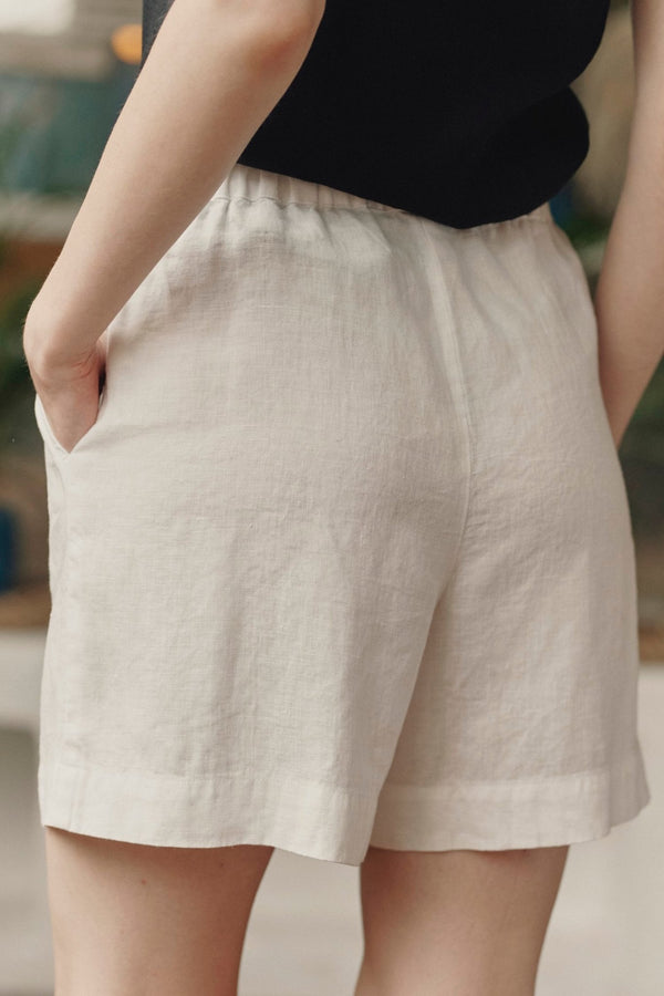 Linen Tales Optical White Linen Hip-Hop Shorts