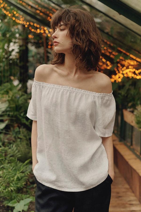 Linen Tales Optical White Linen Jazz Top