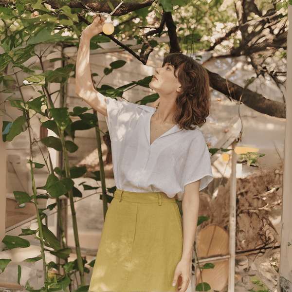 linen tales Optical White Linen Melody Shirt