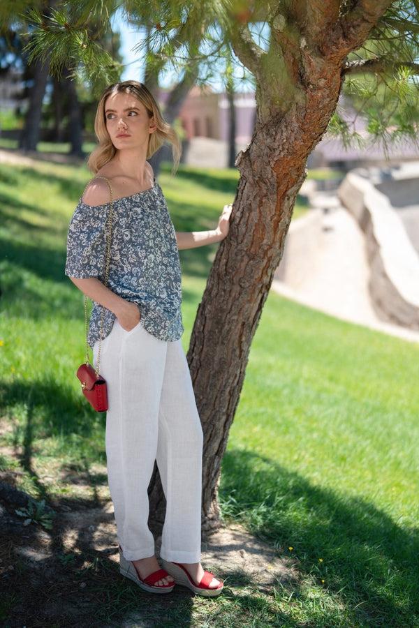 Linen Tales Optical White Linen Octave Trousers