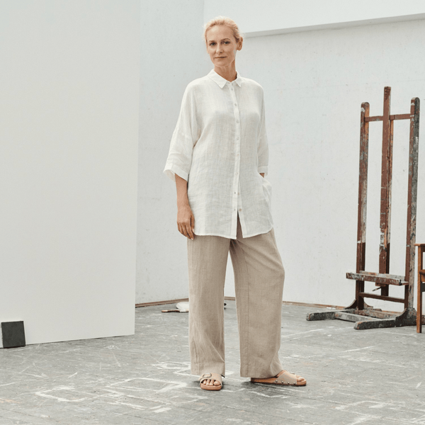 linen tales Optical White Linen Oregano Shirt