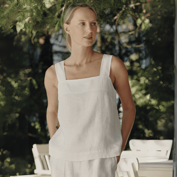 linen tales Optical White Linen Polka Top