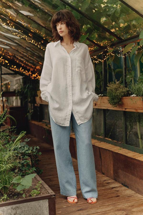 Linen Tales Optical White Linen Rondo Shirt