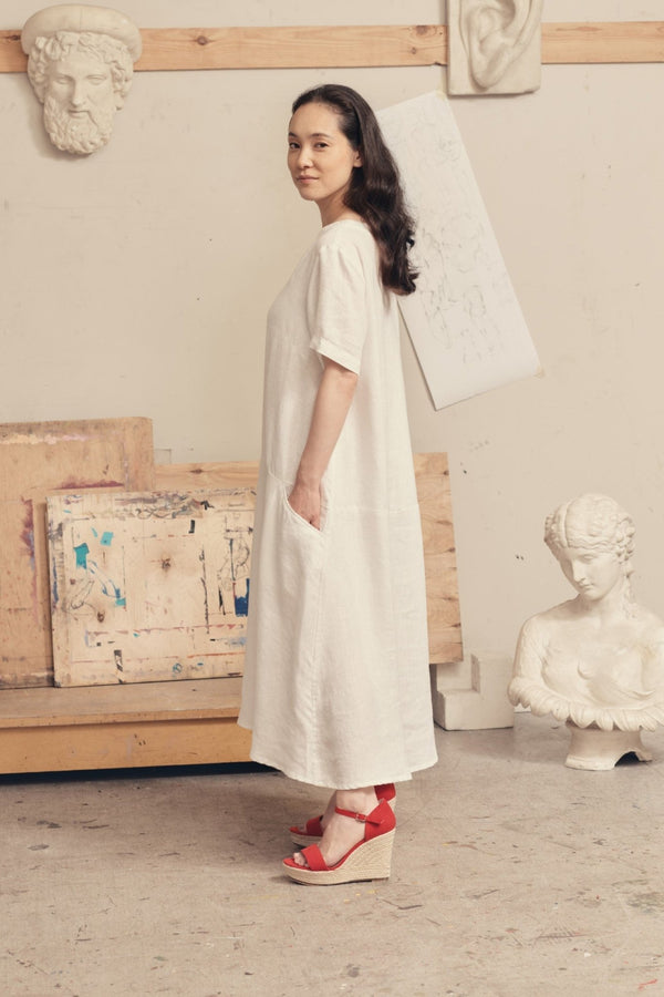 Linen Tales Optical White Linen Speedwell Dress