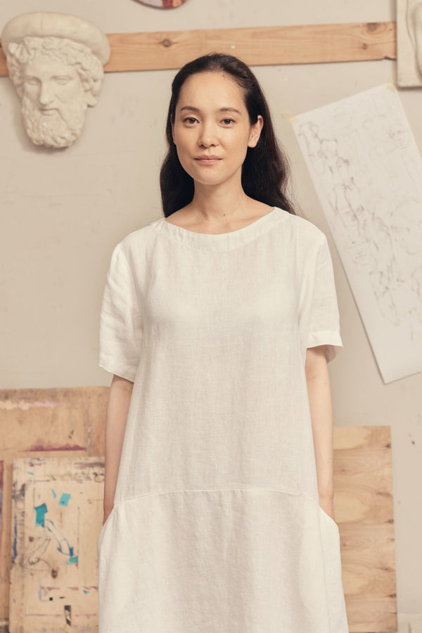 Linen Tales Optical White Linen Speedwell Dress