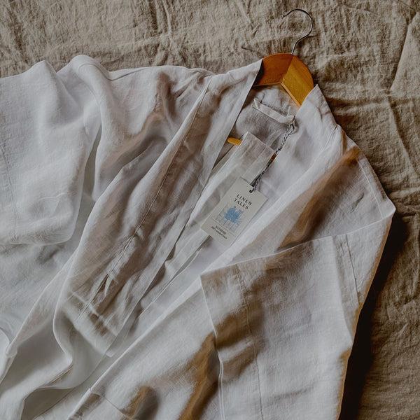 Linen Tales Optical White Linen Summer Bathrobe