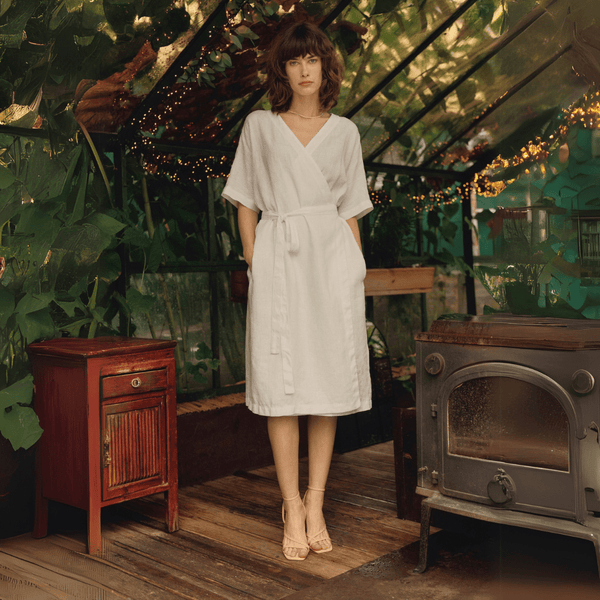 linen tales Optical White Linen Vine Dress