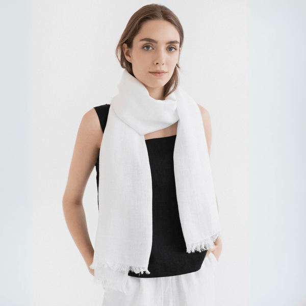 linen tales Optical White Linen Woodbine Scarf