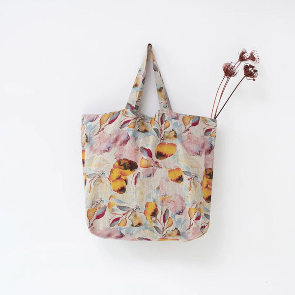 linen tales Orange Flow on Natural Linen Big Bag