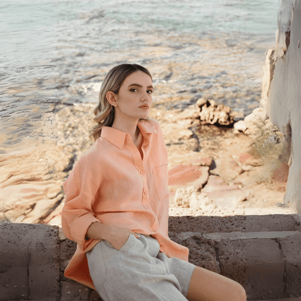 linen tales Peach Linen Rondo Shirt