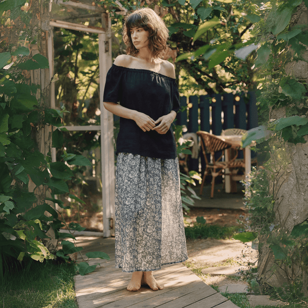 linen tales Porcelain Flowers Linen Flamenco Skirt