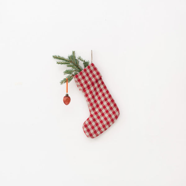 linen tales Red Gingham Linen Christmas Stocking