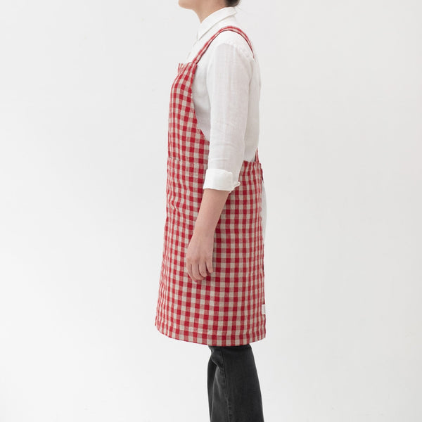 Linen Tales Red Gingham Linen Crossback Apron